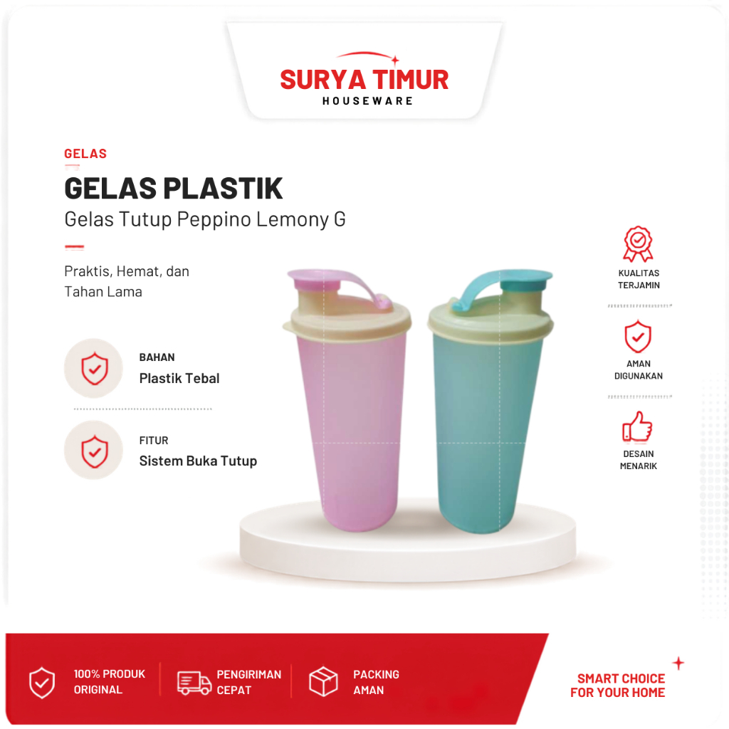 Gelas Tutup Peppino Lemony Gelas Minum Plastik dengan Tutup Estetik