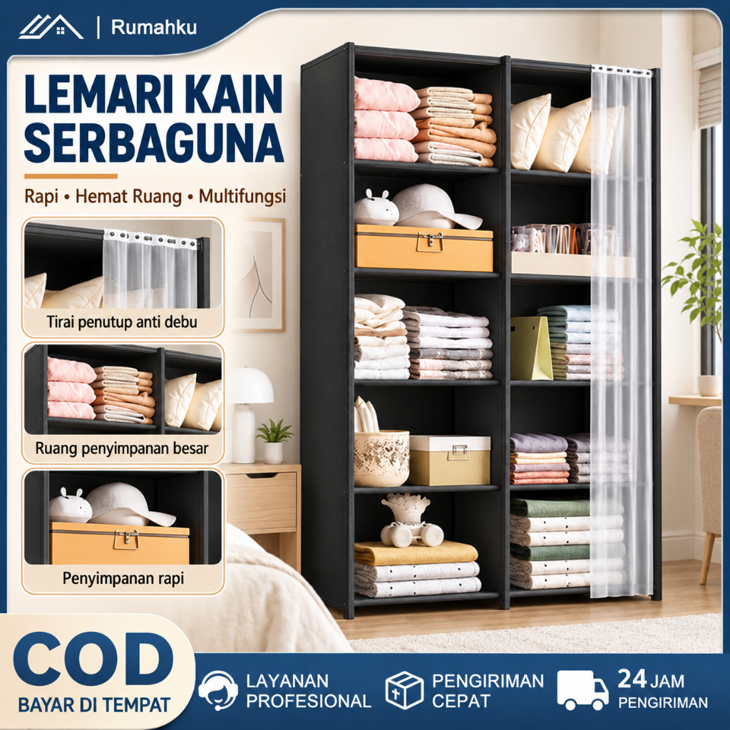 COD Lemari Pakaian Sederhana Rak Anti Serangga Storage Rack Wardrobe Dan Tahan Debu  Rak Multifungsi