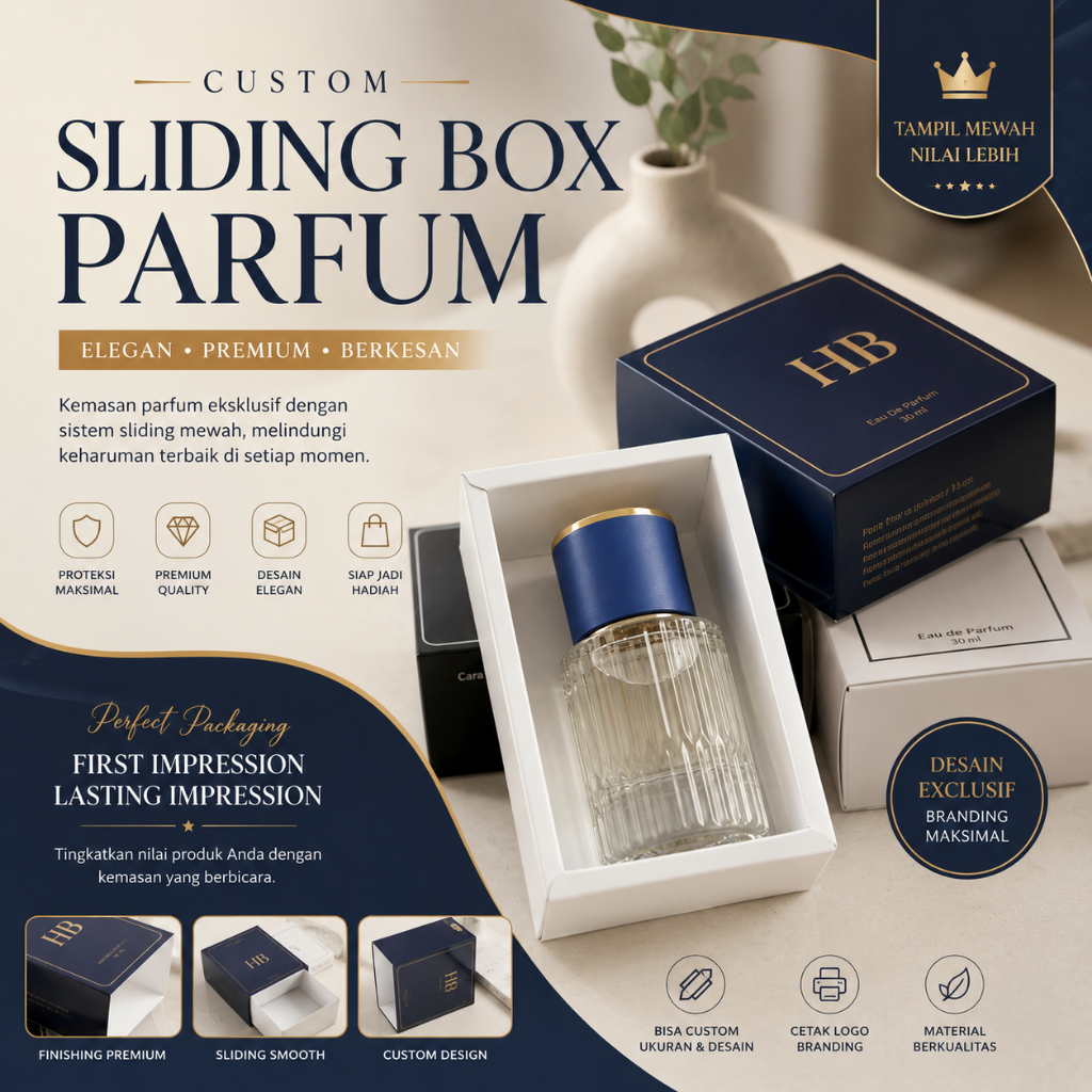 CUSTOM BOX  PARFUM PREMIUM MODEL SLIDING BOX 30ml FREE DESAIN