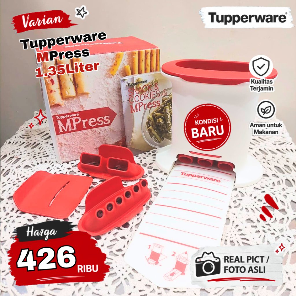 Tupperware MPress Set with Box | Red | Original | New Condition | Never Used | Pencetak dan Alat Hia