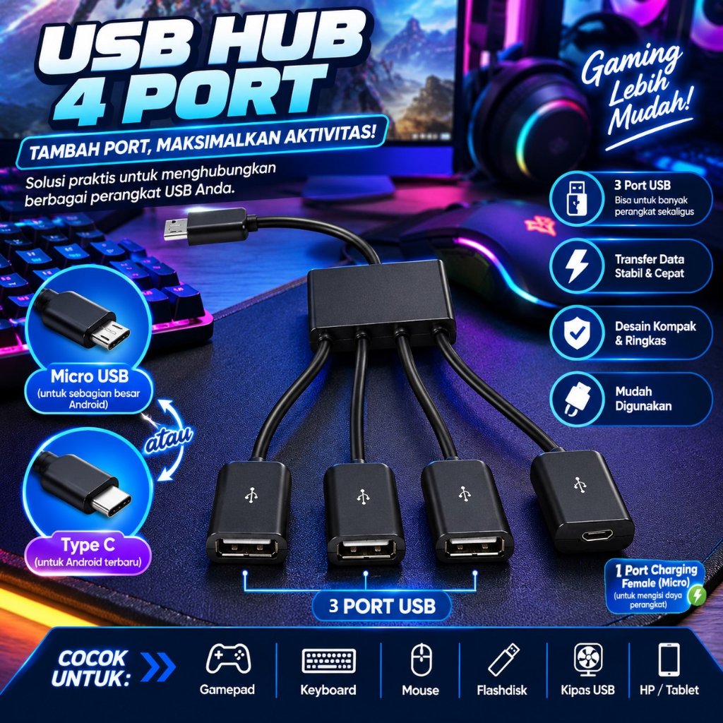 Micro Usb Hub 4in1 Charge Kabel Otg Micro 3 Port USB Female