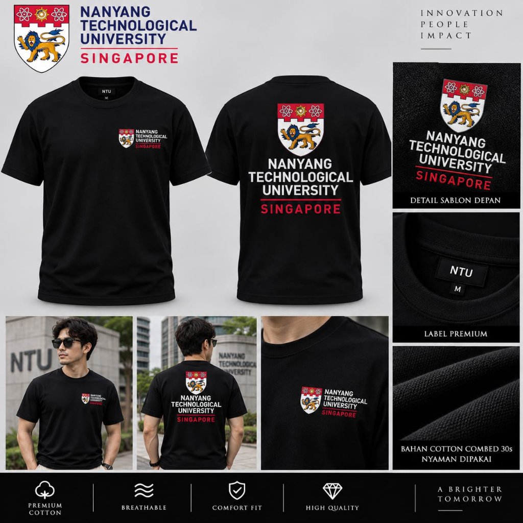 Kaos Pendek, Poloshirt, Hoodie Zipper, Jaket Varsity + Topi Jaring NTU SINGAPORE Bahan Cotton Combed