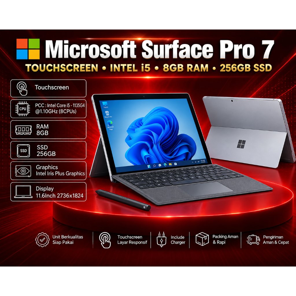 Microsoft Surface Pro 7 Core i5 Gen 11 Ram 8 SSD 256 Touchscreen - Siap Pakai
