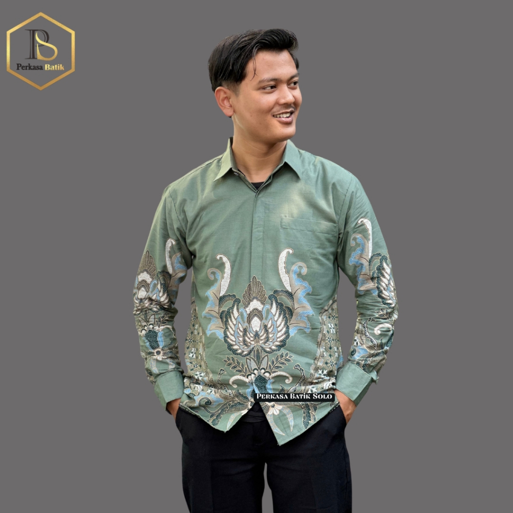 Kemeja batik pria terbaru MOTIF SEGARA SAGE bahan adem dan motif simpel elegan bisa di pakai ke acar