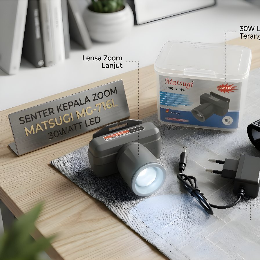 Senter Kepala Zoom Matsugi MG-716L 30 Watt Cahaya Super Terang CAS Tipe C