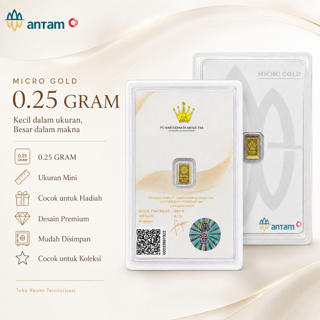 Emas ANTAM 0.1 Gram 24K Logam Mulia Emas Murni Mini Gold Emas Batangan Investasi Hadiah