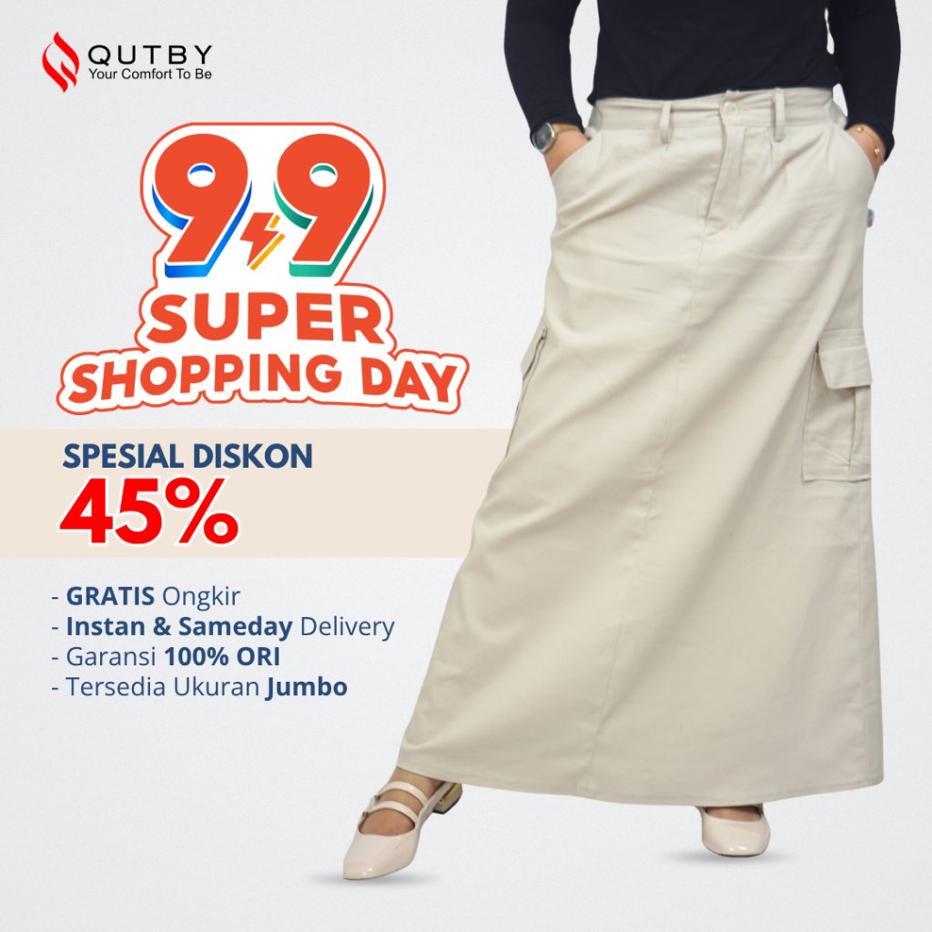 QUTBY - Rok Cargo A-Line Wanita Bahan Katun