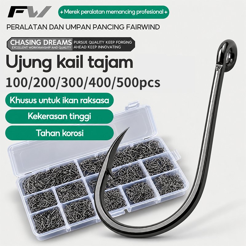 FW Kail pancing baja karbon Mata Kail Pancing Tajam Anti Karat 100/200/300/400/500pcs  Kail Ikan Bes