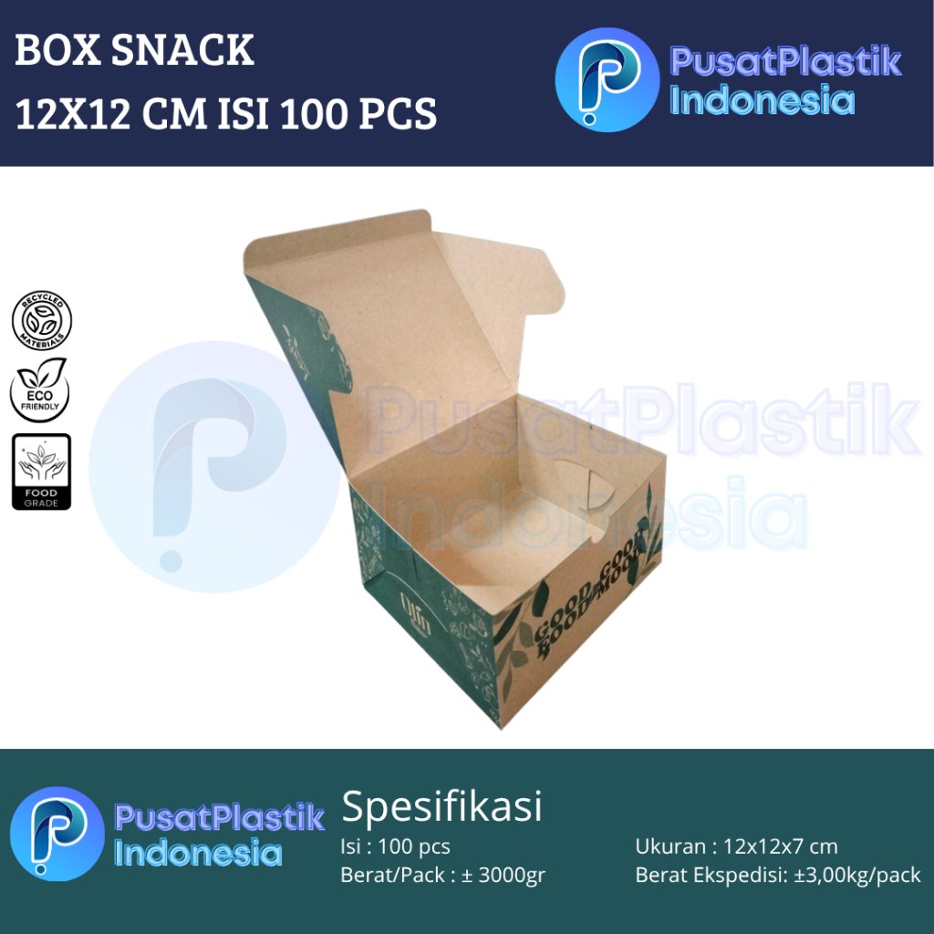100pcs Box Snack Olin Eco Leafy 12x12 12x14 12x16 / Dus Kotak Kue Roti Motif 12 x 12 / 12 x 14 / 12 