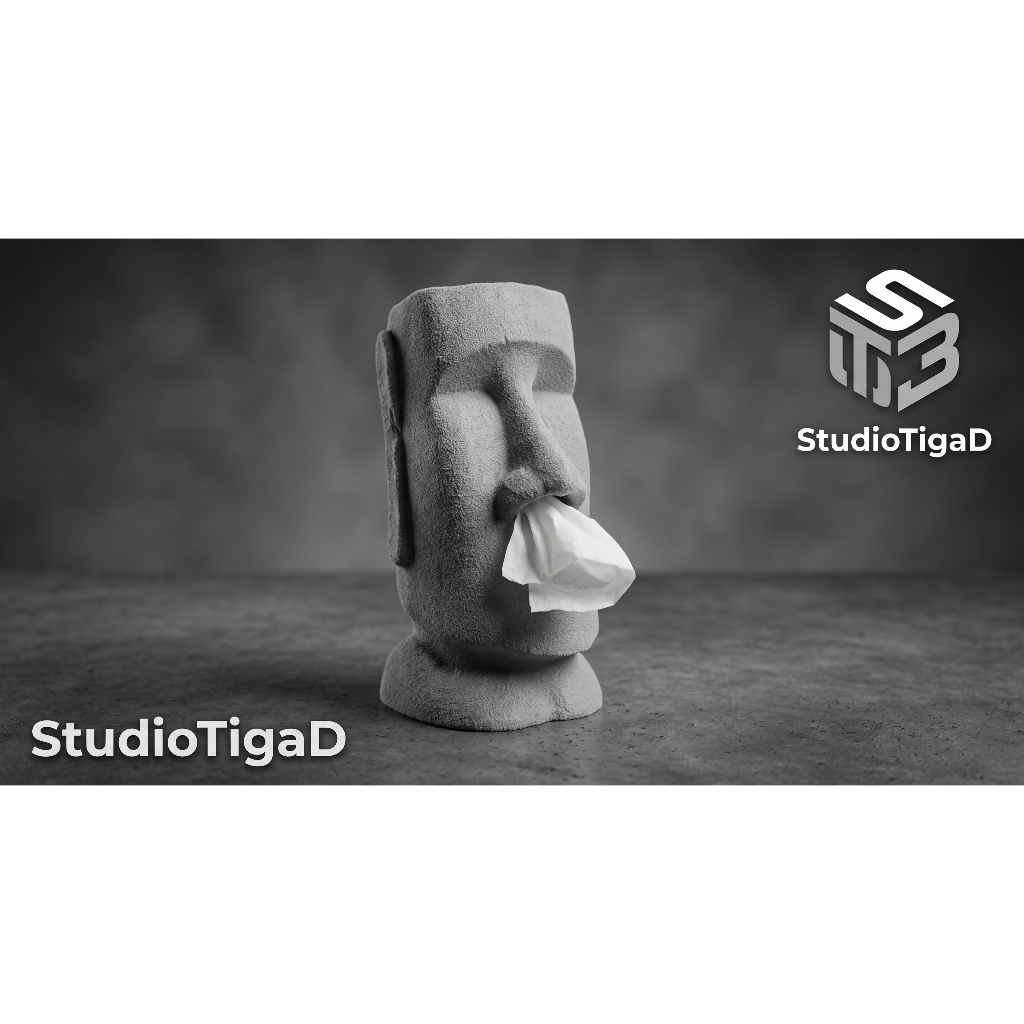 Tempat Tisu Moai Patung Batu Aesthetic - Kotak Tisu Unik Desk Setup Moai Tissue Box 3D Print