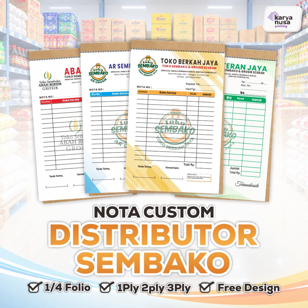 Nota Custom Distributor Sembako Ukuran 1/4 Folio isi 50 Lembar - Buku Kwitansi Toko Sembako Grosir &