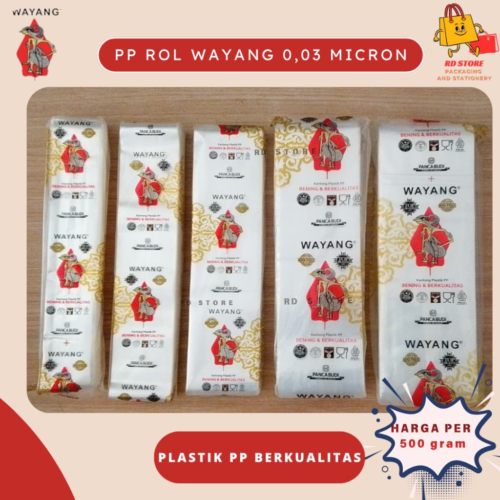 Plastik PP Roll Wayang Lebar 4 5 6 7 8  cm  Tebal 03 micron / Kantong Plastic Rol Tipis Bening 500g