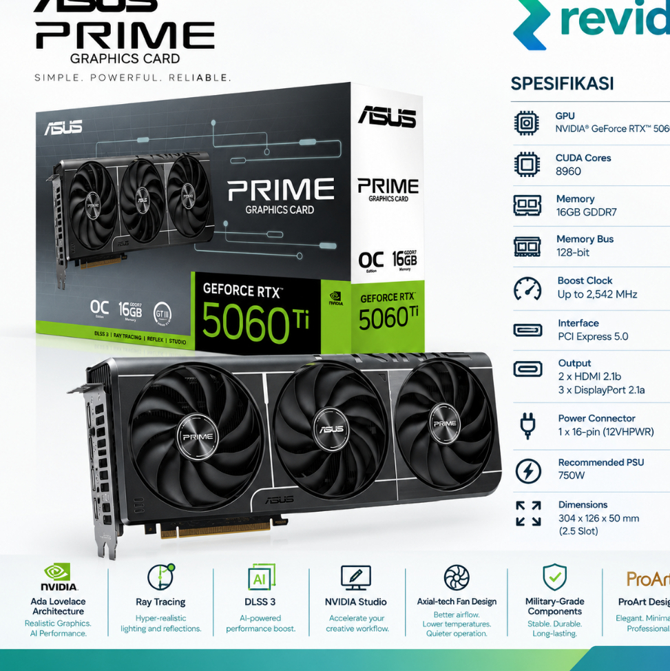 VGA ASUS PRIME GeForce RTX 5060 Ti 16GB GDDR7 OC Edition PCI Express 5.0