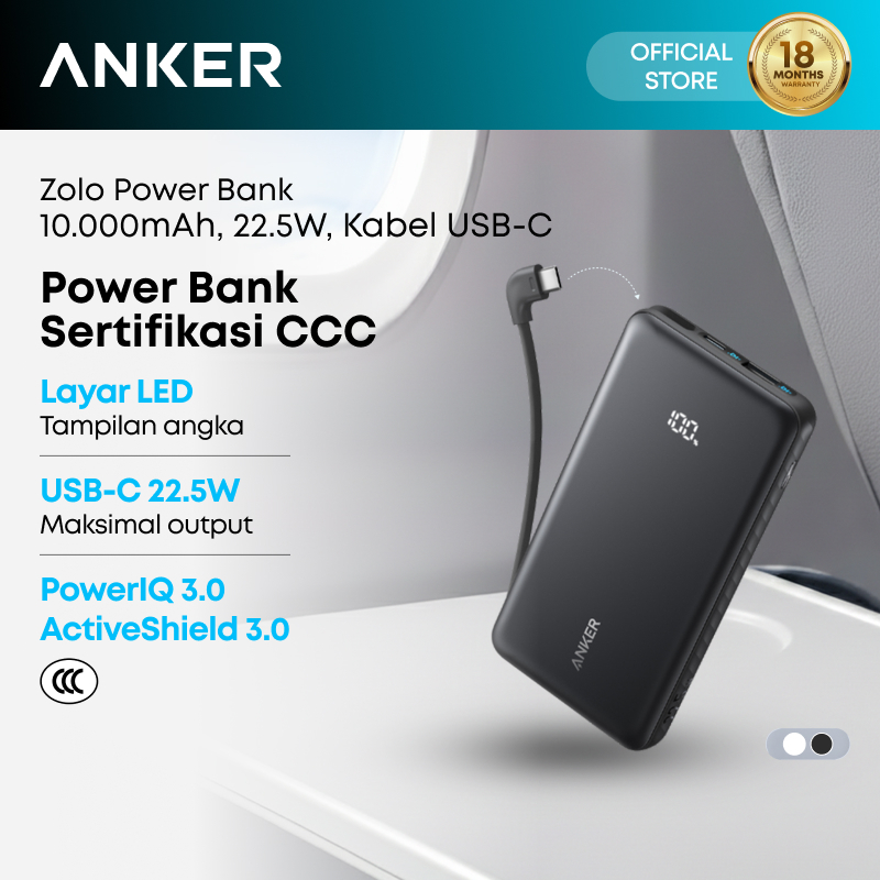 Anker Portable Power Bank 10,000mAh 20,000mAh 3 ports with Built-in Type-C Cable Type-A 22.5W 20W 30