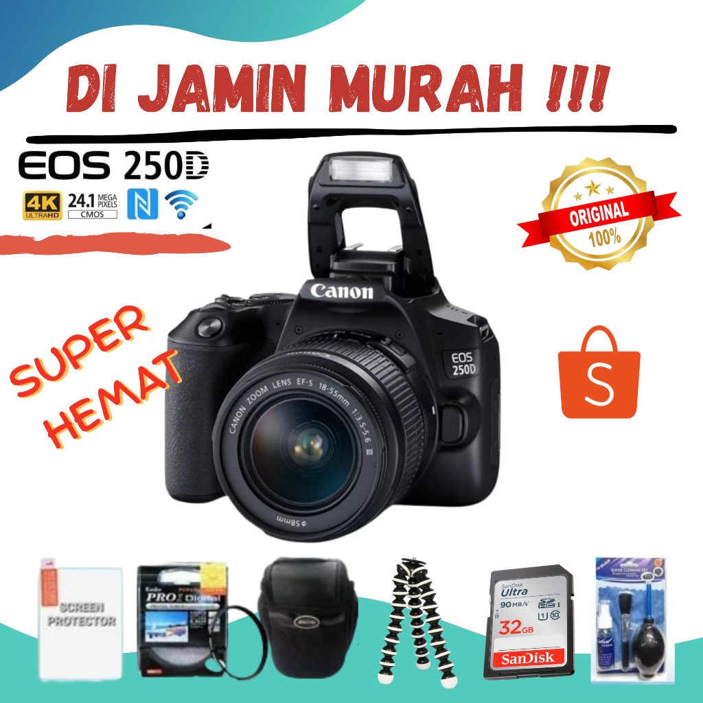 KAMERA CANON EOS 250D + LENSA 18-55MM PRODUK ORIGINAL