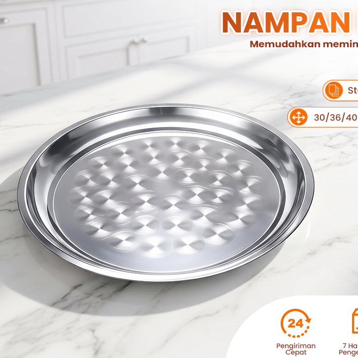 DapurStainless Nampan Bulat Stainless Steel Tebal Serbaguna 30-60CM 200
