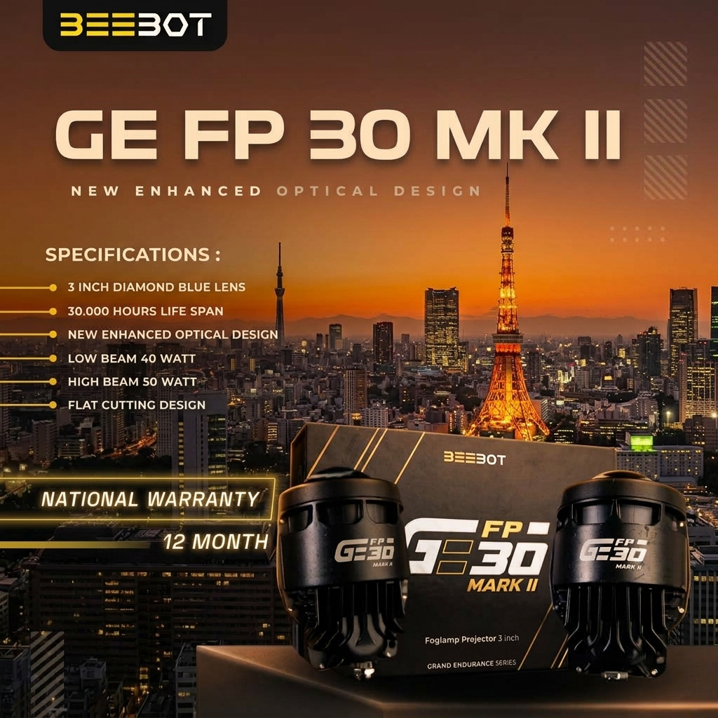 Lampu Biled Projector Foglamp 3 Inch BEEBOT GE FP30 MK II Hi-Low 55/45w Flat Cut Off