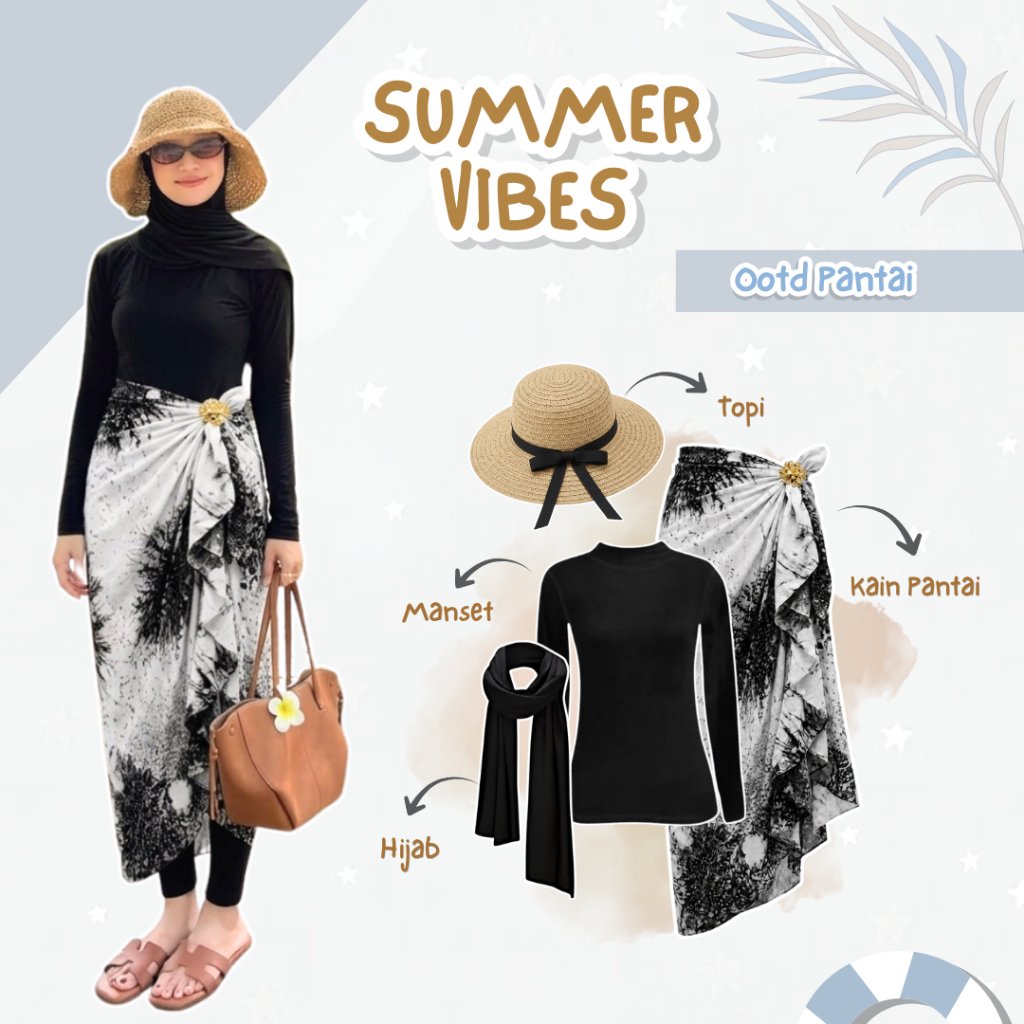Outfit Pantai Wanita Kekinian ( Kain Pantai, Manset, Pashmina, Topi Pantai ) Ootd Diving - KM130