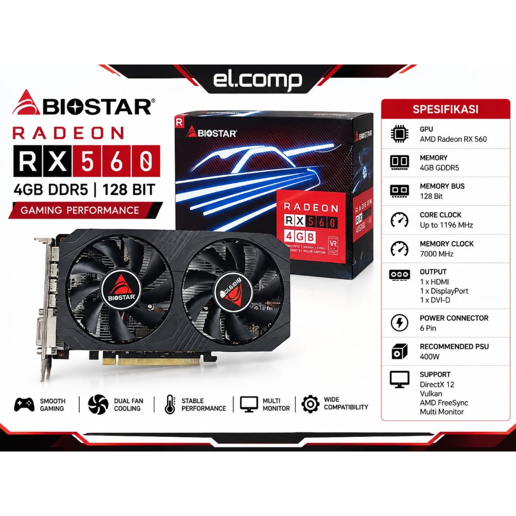 VGA BIOSTAR RX 560 4GB DDR5 128 BIT