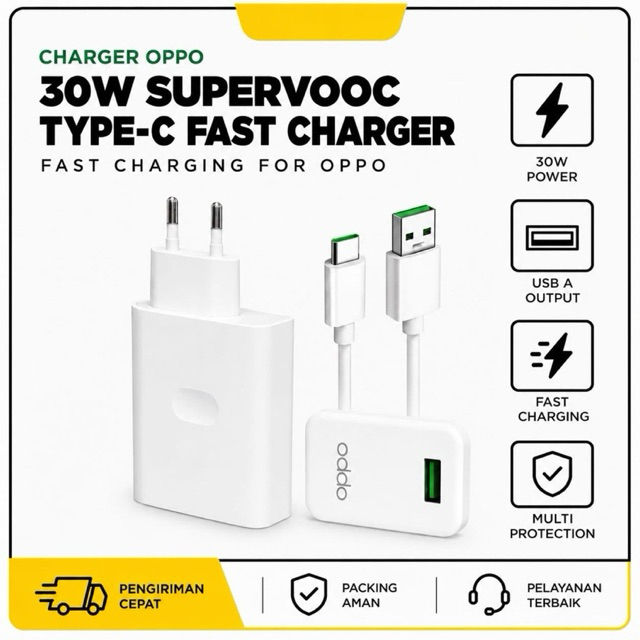 Charger Oppo 30 watt SuperVooc Type C Fast Charging