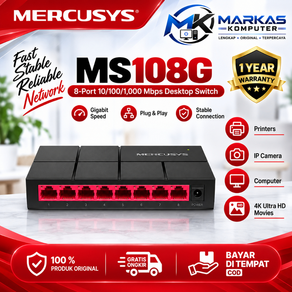 Switch HUB Mercusys 8 Port MS108G 10/100/1000 Mbps HUB Switch 8-Port