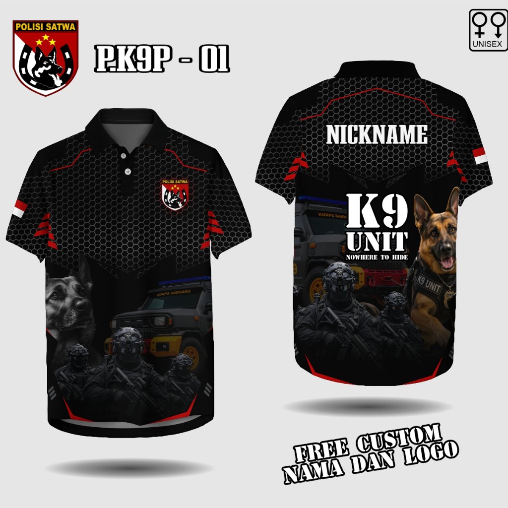 jersey polisi K9 baju polisi satwa K9 kaos k9 free custom nama logo