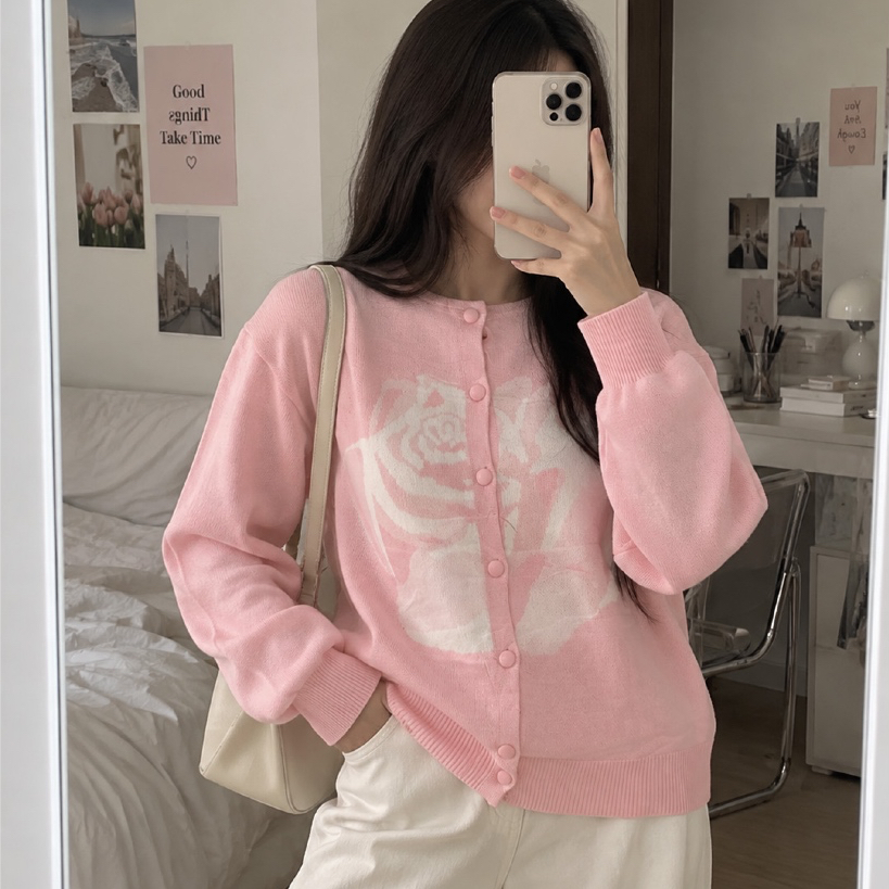 Cardigan Rajut Motif Bunga Lengan Panjang - Outer