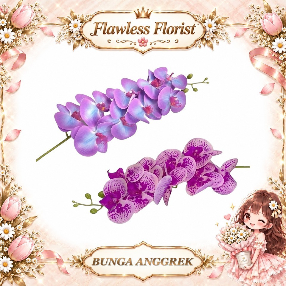 BUNGA ANGGREK - BUNGA ARTIFICIAL ANGGREK LATEX - DEKORASI BUNGA ANGGREK PLASTIK LATEX