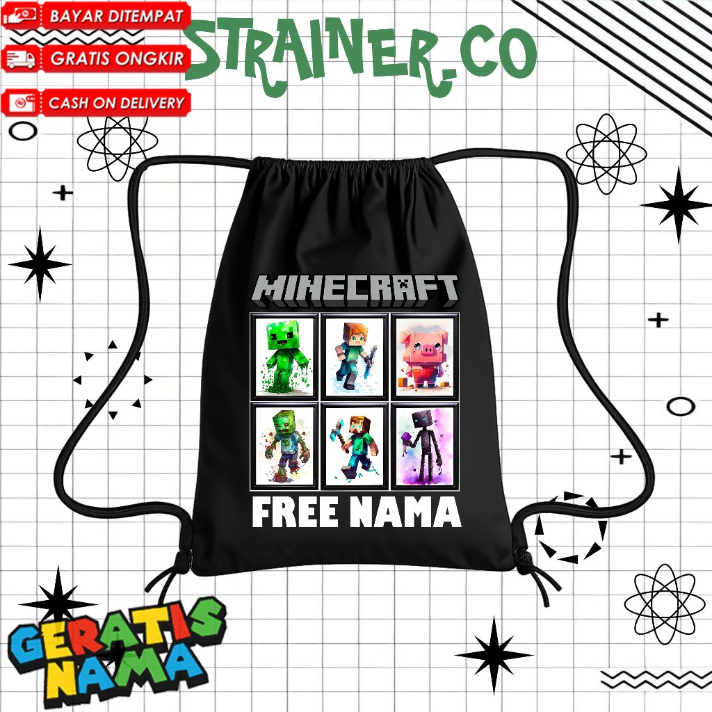 (FREE NAMA) TAS SEKOLAH ANAK TAS SERUT ANAK TAS ANAK TK PAUD SD STRINGBAG GAME MC PE VIRAL / MINECRA