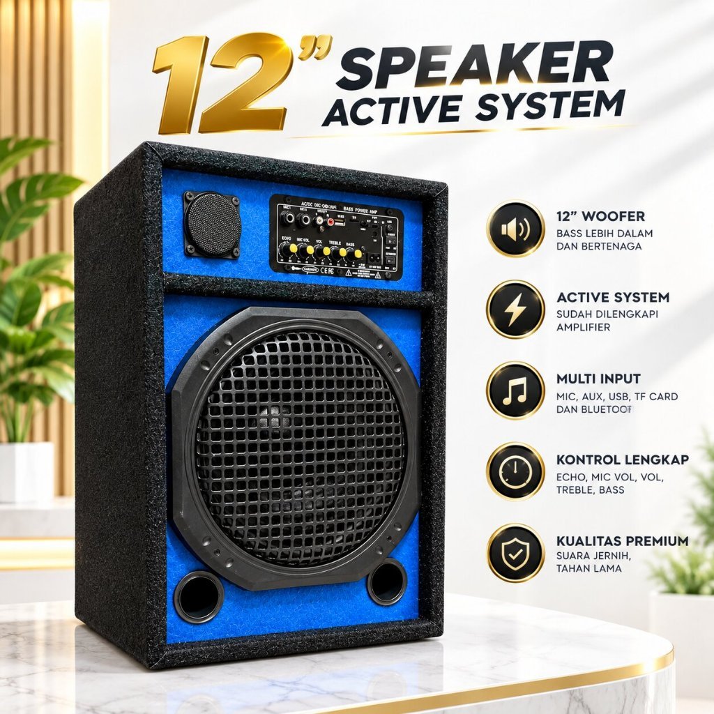 12 INCH 12 in 12IN SPEAKER AKTIF BLUETOOTH BLUTUT MURAH BISA KARAOKE USB MMC FM RADIO FITUR LENGKAP 