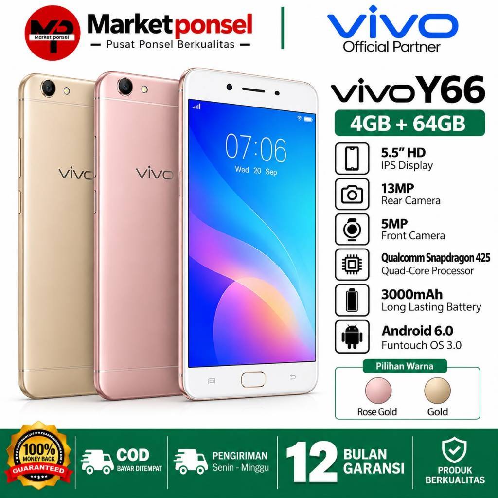 VIVO Y66 HP RAM 4/64 4G LTE ANDROID GARANSI 1TAHUN