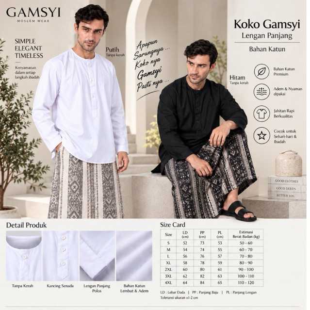 KOKO PUTIH POLOS PRIA DEWASA TANPA KERAH/KOKO GAMSYI