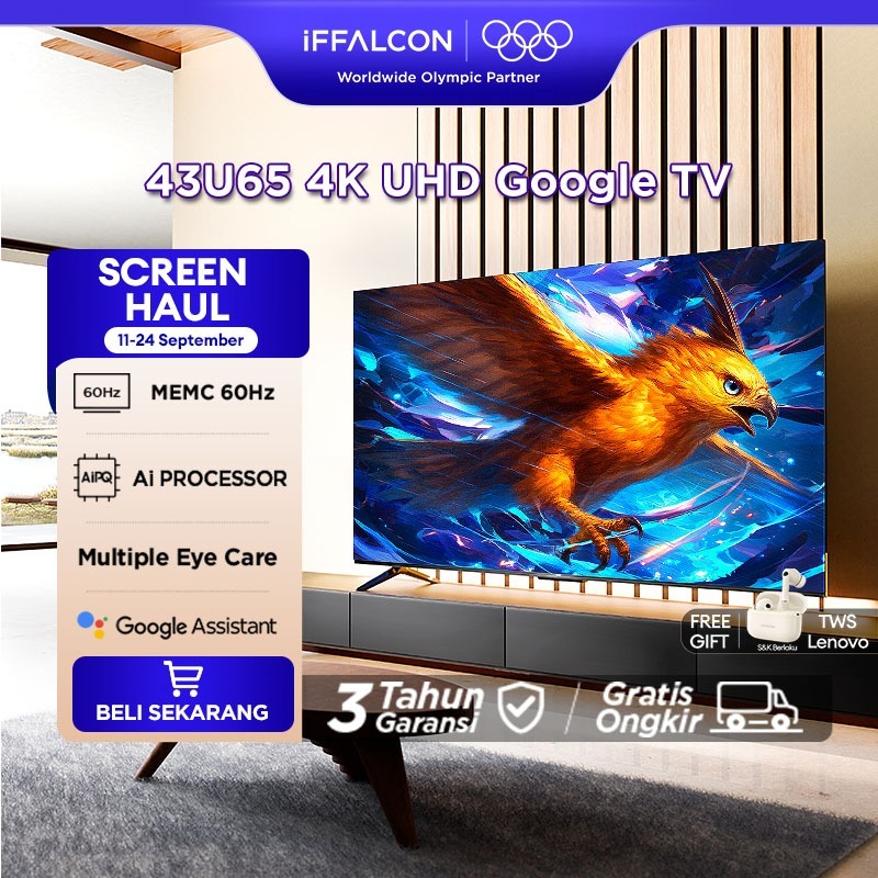 iFFALCON by TCL 43 inch U65 Series Google TV (Android 12) Smart Digital - 4K UHD - Dolby Audio - Goo
