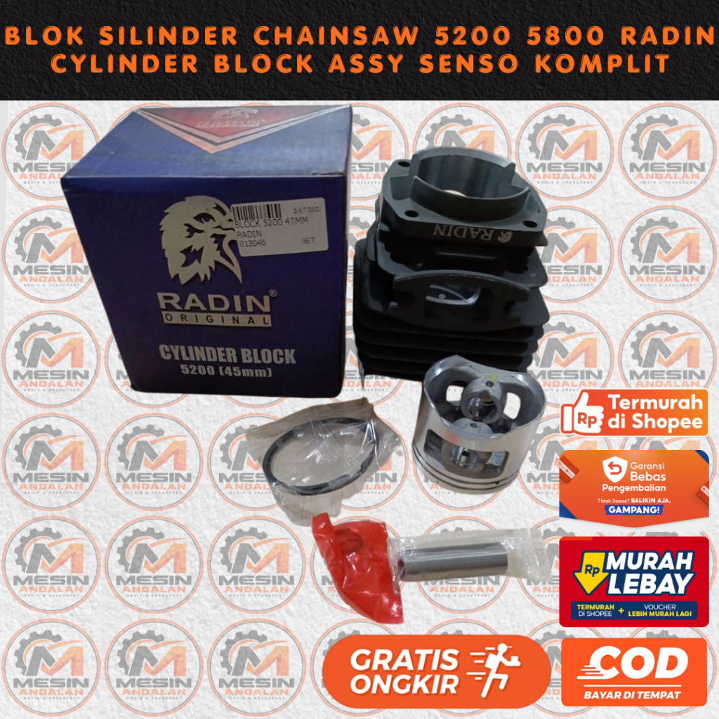 Blok Silinder Chainsaw 5200 5800 RADIN Cylinder Block Assy Senso Komplit