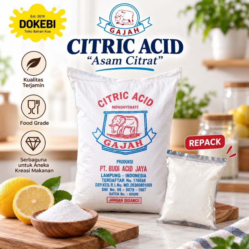 Citrun Acid  Cap Gajah 1 KG - Asam Sitrat FOOD GRADE - Sitrun Makanan - SITRAT