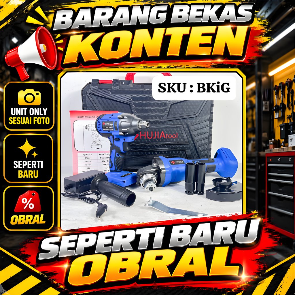 HUJIA TOOL Paket Kombo Impact Wrench + Gerinda BRUSHLESS 4inch UNIT ONLY FREE KOPER BERGARANSI
