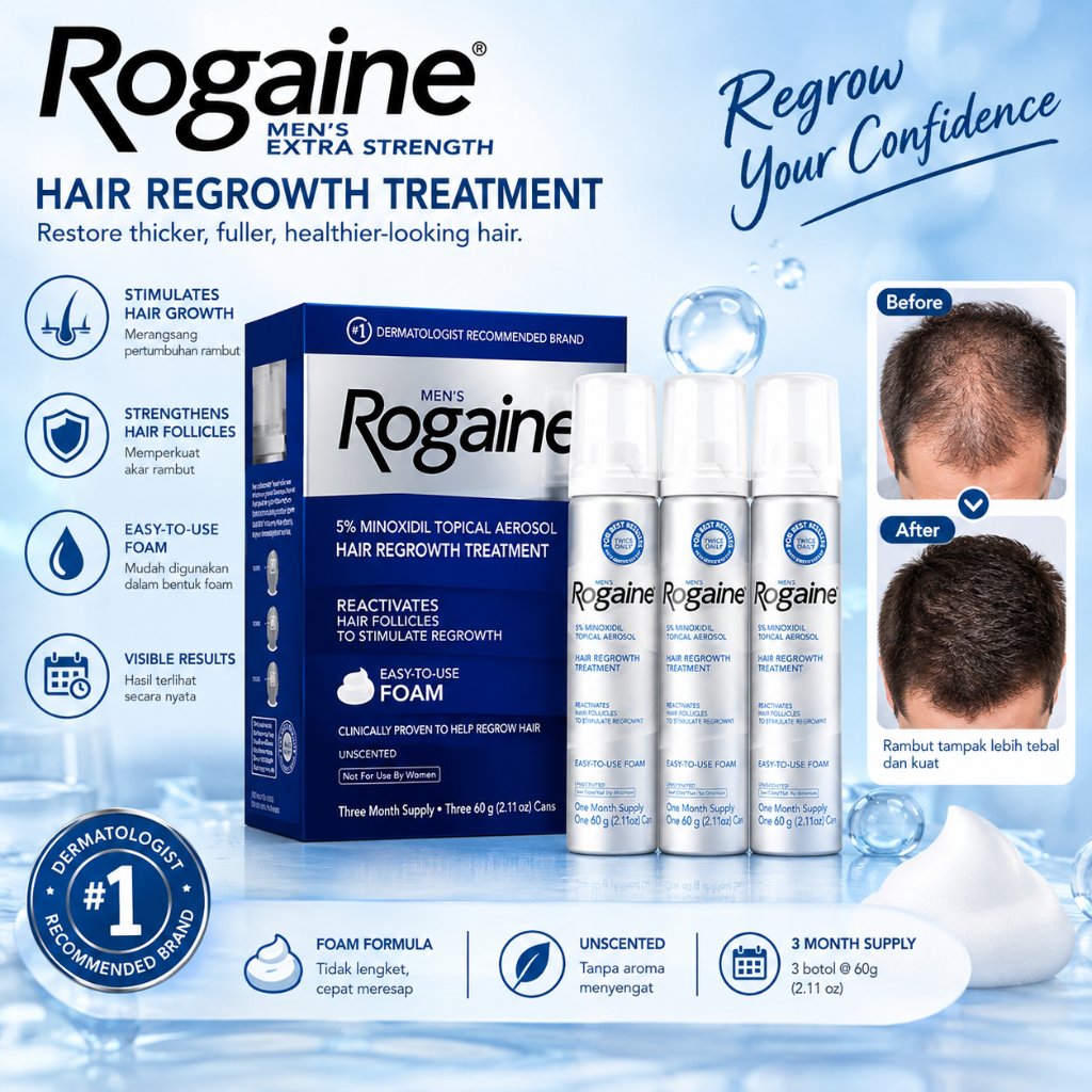 Men's Rogaine 5% Minoxidil Topical Aerosol Hair Regrowth Treatment Foam / Rogaine Foam
