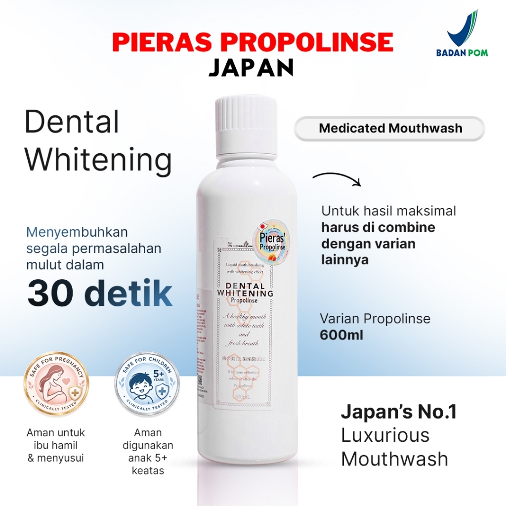 Pieras Propolinse Dental Whitening Mouthwash 600mL Obat Kumur Pemutih Gigi