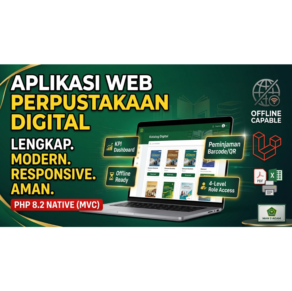 Source Code Aplikasi Sistem Informasi Perpustakaan Sekolah & Madrasah | PHP 8.2 Native MVC | Scan Ba