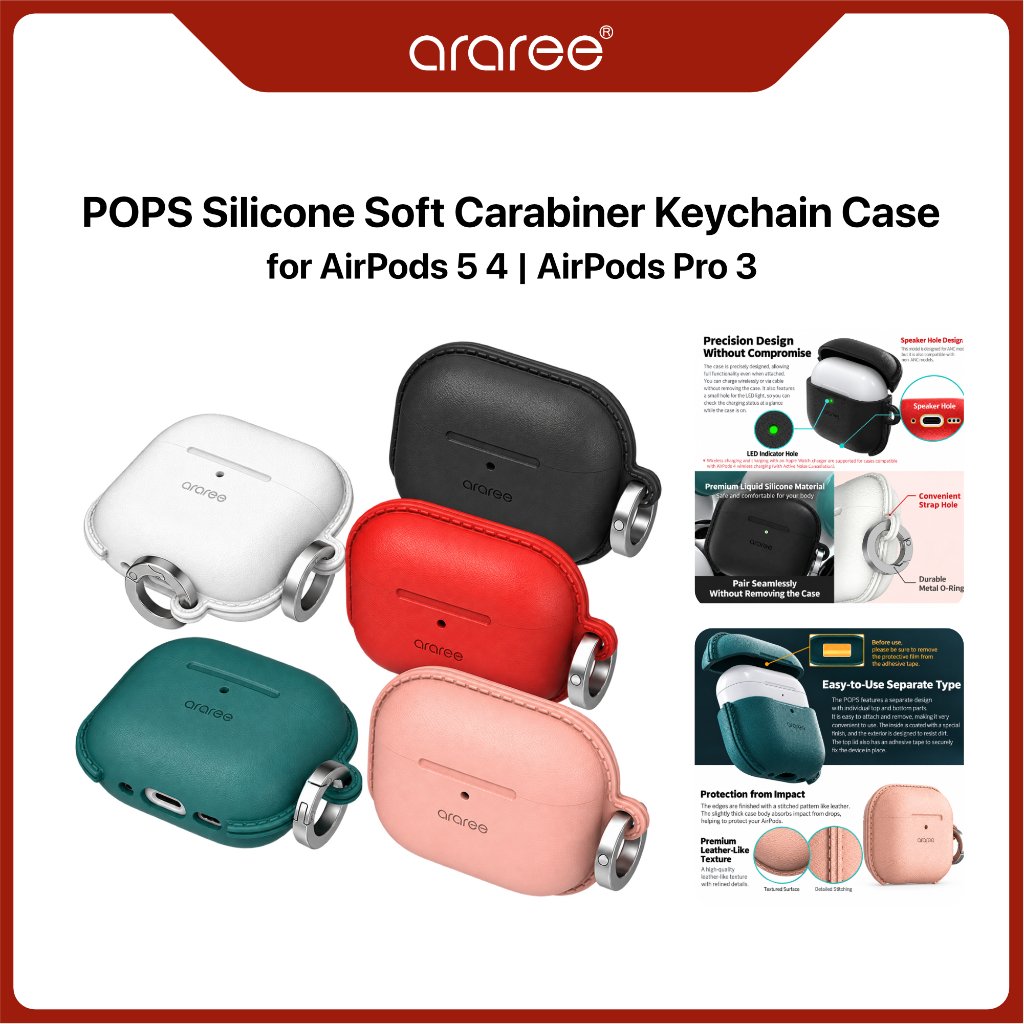 ARAREE Case AirPods 5 4 AirPods Pro 3 POPS Silicone Soft Carabiner Device Cover
