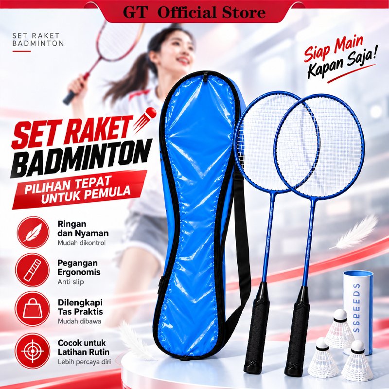 GT OFFICIAL STORE RAKET BULU TANGKIS/ RAKET BADMINTON ISI 2 GRATIS BAG/KOK BULUTANGKIS/SHUTTLECOCK/K