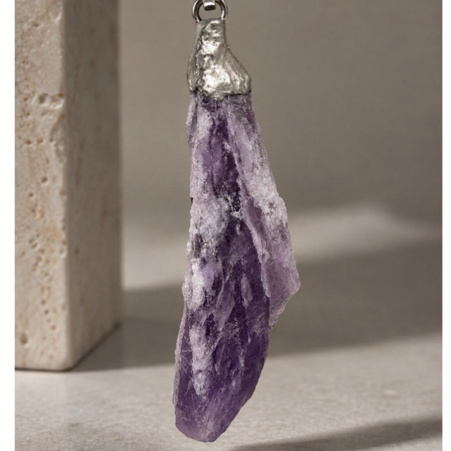Premium Kalung Batu Alam Kecubung Amethyst Natural Premium | Liontin Amethyst Asli Unik & Elegan