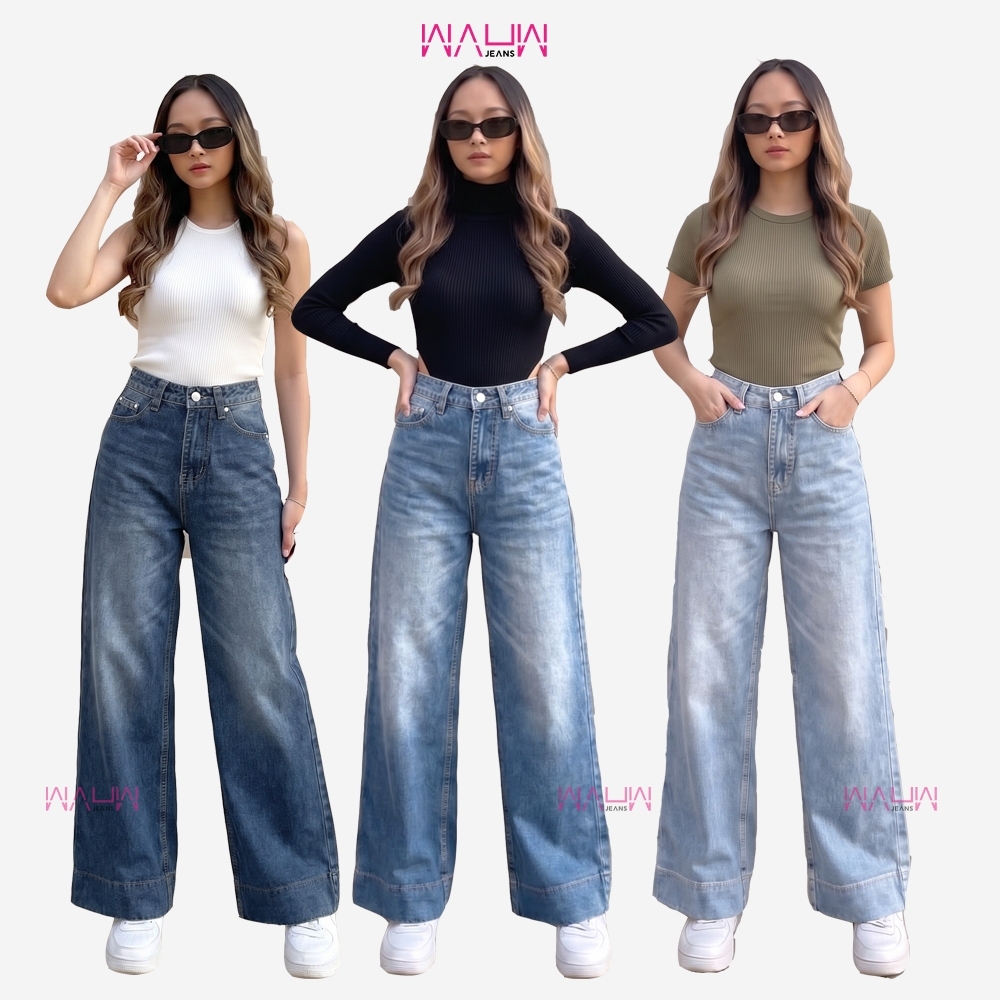 WAUW - ELEVEN - Celana Baggy Skena Jeans Panjang Highwaist Wanita