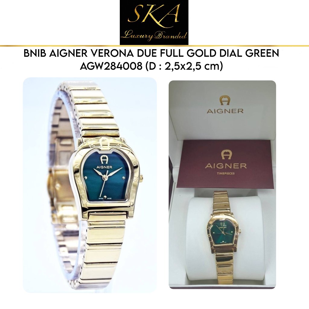 WATCH AUTHENTIC AIGNER VERONA DUE FULL GOLD DIAL GREEN AGW284008