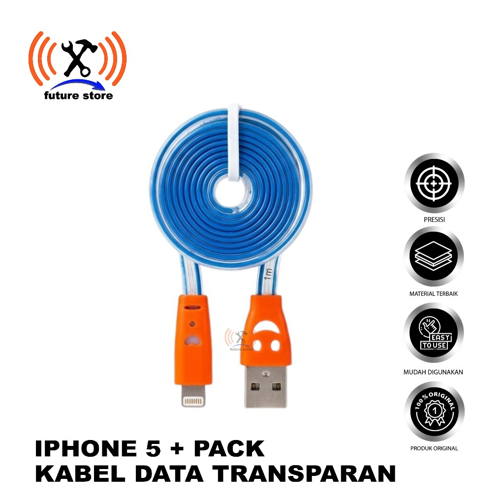 KABEL DATA TRANSPARAN IPHONE 5 + PACK ORIGINAL - KABEL DATA ALAT SERVICE IPHONE 5