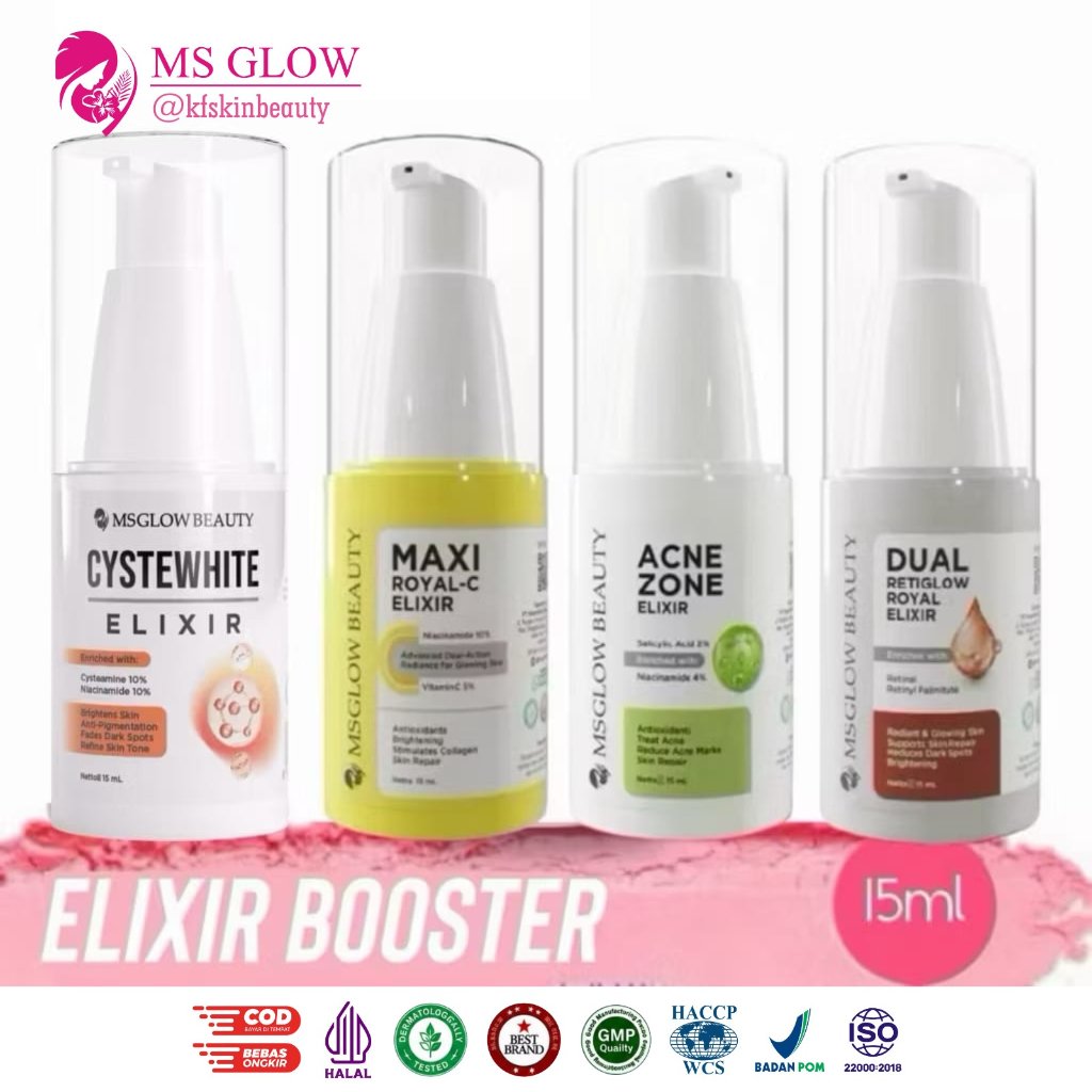 Ms Glow Serum Elixir Royal c / Dual Retiglow / Acnezone / Cystewhite15 ml / Serum Wajah / Serum Whit