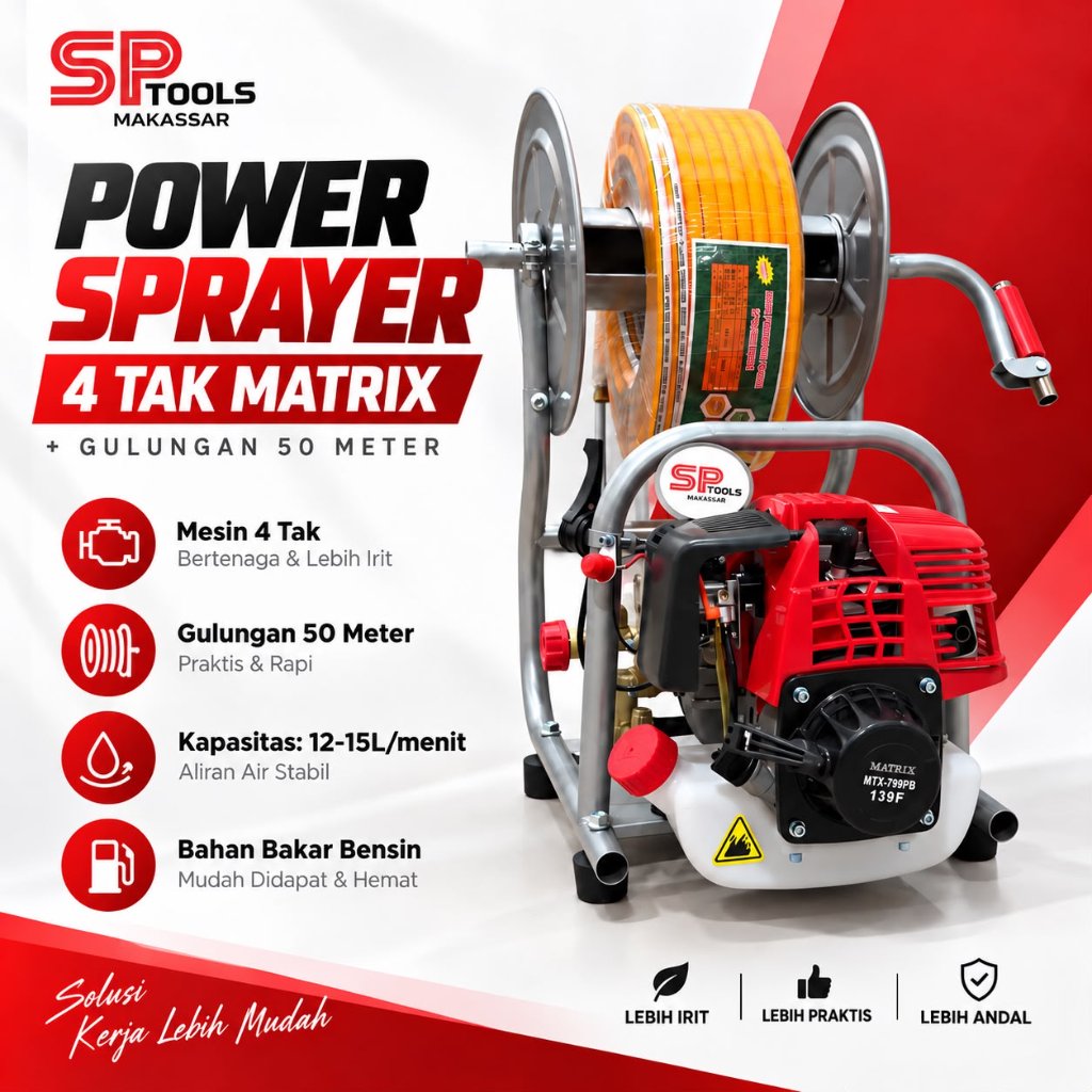 MESIN POWER SPRAYER / JET CLEANER / STEAM / STIM SEMPROT AIR / HAMA BENSIN 4 TAK + GULUNGAN 50 METER