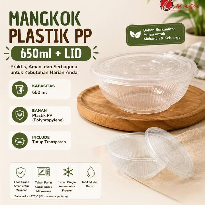 Mangkok Bakso Plastik 650ml 50pcs - Bening, Tahan Panas, Praktis untuk Takeaway