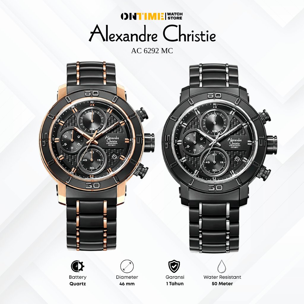 Jam Tangan Pria Alexandre Christie AC 6292 MC Chronograph Quartz 46mm 5 ATM Stainless Steel Keramik