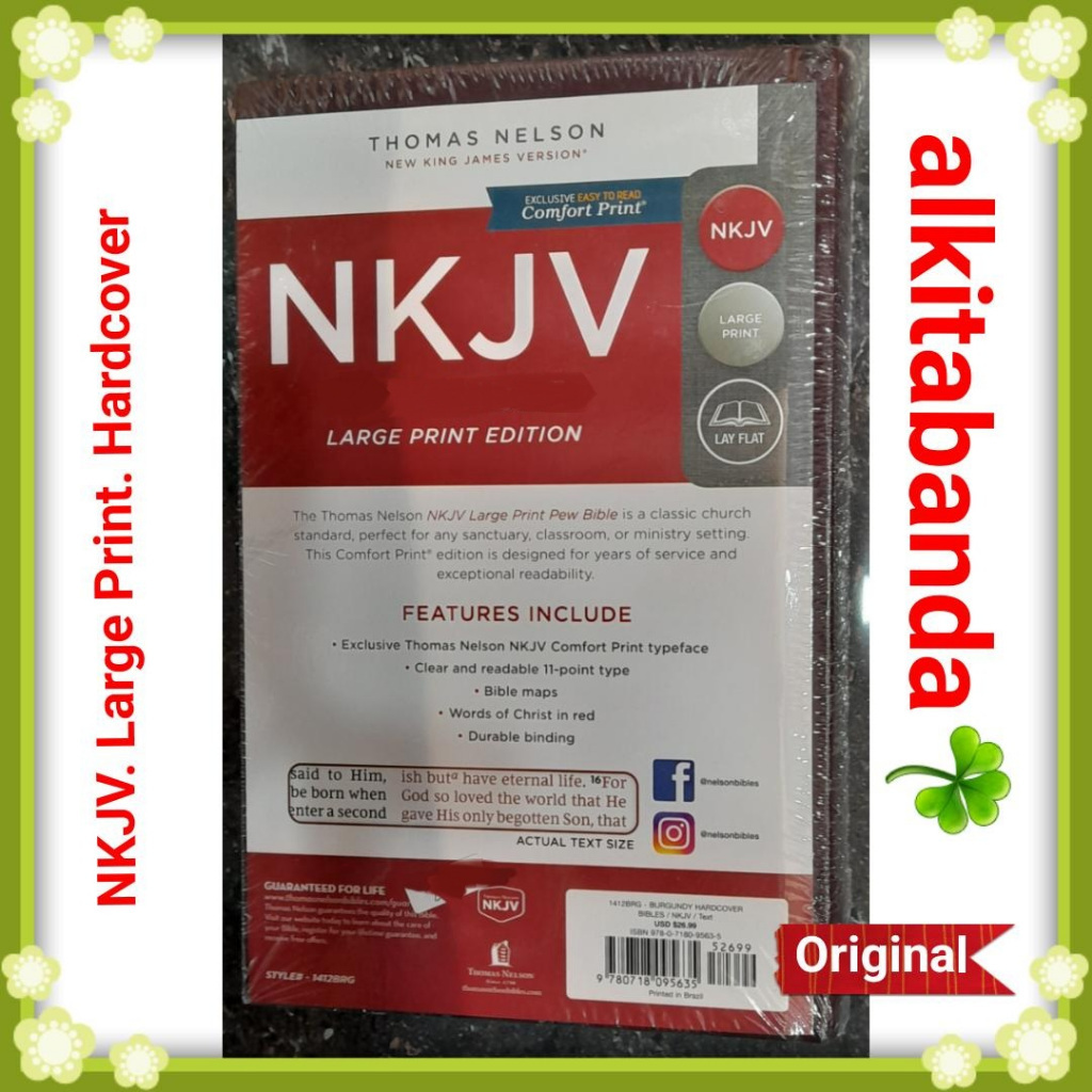 NKJV Holy Bible. Large Print / Ukuran Huruf Besar. Hardcover. Alkitab Kristen Bahasa Inggris: New Ki